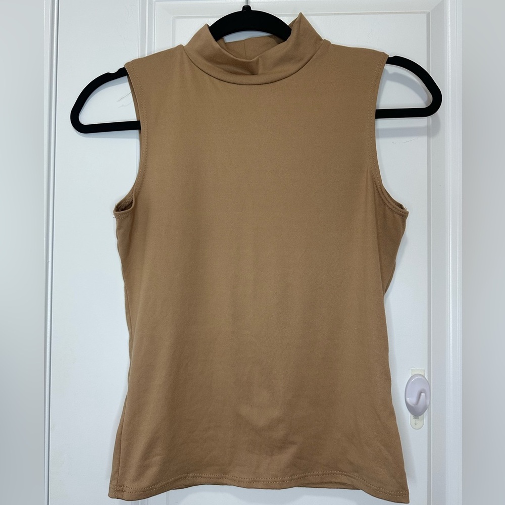 Olivia Rae Tan Sleeveless Turtleneck Top